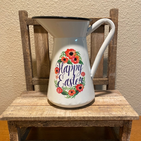 Easter Pitcher, Happy Easter Metal Pitcher With A Floral Wreath Design, Easter - Picture 2 of 16